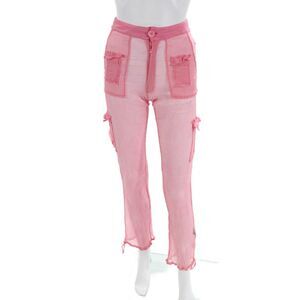 Leslie Amon Womens Sheer Cargo Pocketed Drawstring Ankle Pants Pink Size XS